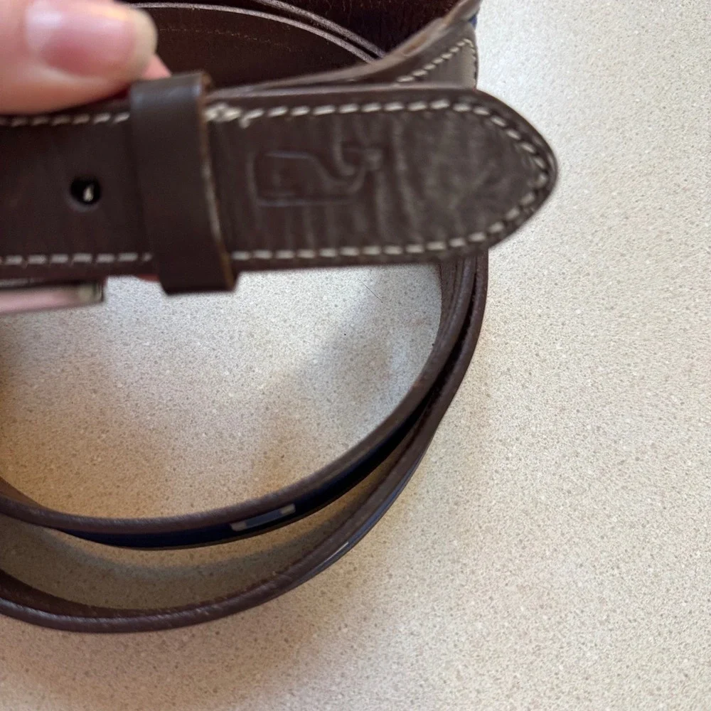 Vineyard Vines Mens Canvas Club Belt Brown Leather Nautical Signal Flags Size 54